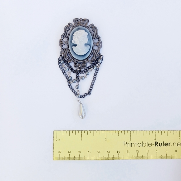 COSTUME FAUX CAMEO PENDANT blue gray - Picture 6 of 6